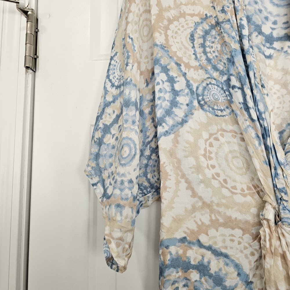Surf Gypsy Blue and Cream Maxi Coverup Size Small Coastal Boho - Picture 5 of 11